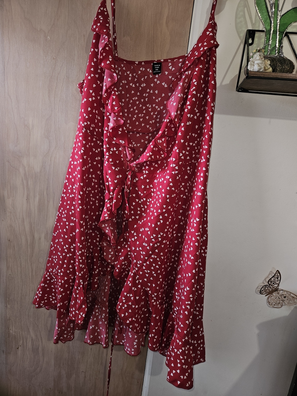 SHEIN Red Heart-Print Ruffle A-Line Skirt